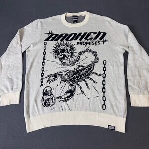 Broken Promises  Large Scorpion Skull Graphic Knit Crewneck Sweater White Black